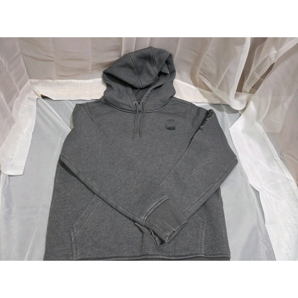 Carhartt Small S‎ Relaxed Fit Gray Pullover Hoodie Sweatshirt Logo Sleeve